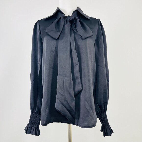 NWOT SEE BY CHLOÉ Tie-Neck Twill Blouse Black Size 36 Long Sleeves with Ruffles - Picture 7 of 13